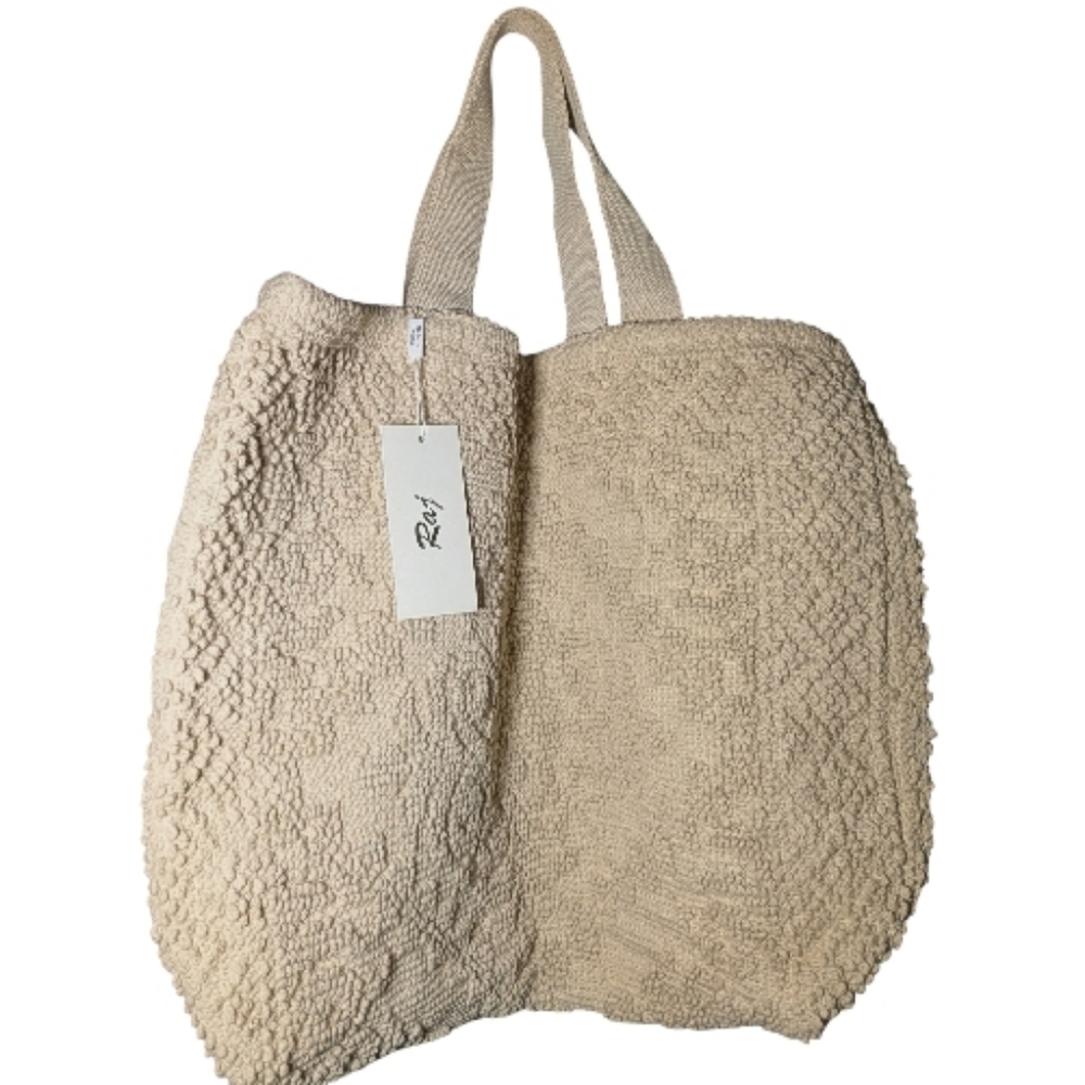 NWT Raj Cream Looped Carpet Woven Oversized Tote Bag Boho Shoulder Bag